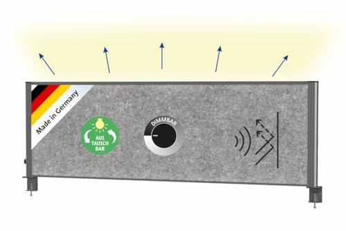 MAUL Tisch Trennwand Lampe MAULconnecto Uplight anthrazit LED Uplight | ruhigeres Arbeiten, stufenlos dimmbares Licht, Sichtschutz für Büro & Homeoffice, stabile Montage, schwer entflammbares Vlies