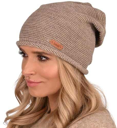 Alur Mütze Damen Beanie Wintermütze Strickmütze - Warme Elastisch Elegant Winter Mütze EKO - Weiches Garn Stilvoll Universell Warm (Latte)