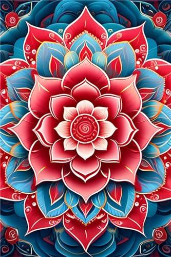 Diamant Painting Bilder 40x50cm Groß 5D Diamond Painting Set Mosaik Bastelset Kinder DIY Voll Diamant Crystal Art Malen Nach Zahlen Erwachsene Basteln für Room Wohnwand Home Decor Mandala-Blume W-8966