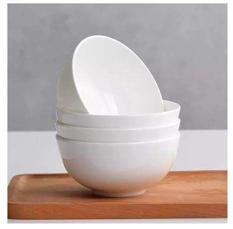 HEXEH Saladier Bol en Porcelaine, Ensemble ménager, Bol de Riz Blanc, Bol en céramique, Bol à Nouilles, Vaisselle, Bol en Porcelaine Blanche 4 pièces Bol À Soupe De Cuisine (Size : 4.5inch)