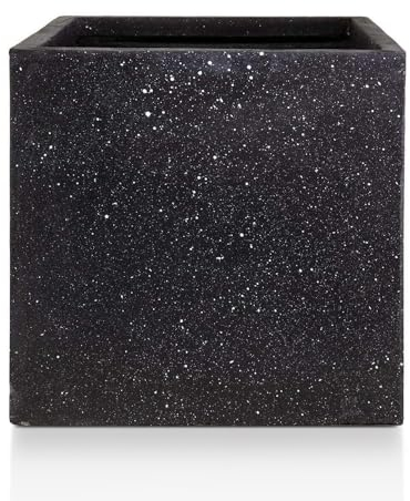 IDEALIST 30cm Square Planter | Black Terrazzo Effect Reinforced Stone Flower Box with Drainage Holes L30 W30 H30.5 cm, 19 litres