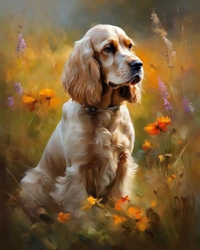 ZMHZMY Malen nach Zahlen Cocker Spaniel Painting by Numbers Kit DIY ölgemälde Kit für Erwachsene,Anfänger Painting Set 16x20 Zoll Leinwanddruck Wandkunst Dekoration