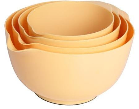BoxedHome Maize Nesting Plastic Mixing Bowl Set with Pour Spout, Microwave and Dishwasher Safe, BPA Free Non-Slip Base, Set of 4 Size 1.7, 2.5, 3.5 and 4.5qt, Great for Prepping, Baking, Cooking