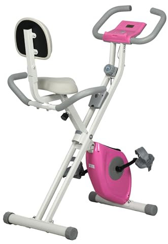 HOMCOM Folding Exercise Bike, 8-Level Magnetic Resistance, Indoor Stationary Bike, Upright Fitness Bike with Backrest Tablet Holder, 5-Level Adjustable Seat Height - White