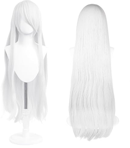 Peluca larga 100 cm, cosplay de anime universal, perfecta para fiestas, uso diario, festivales y Halloween, ideal para TV, cine y cosplay de juegos (Blanco plateado)