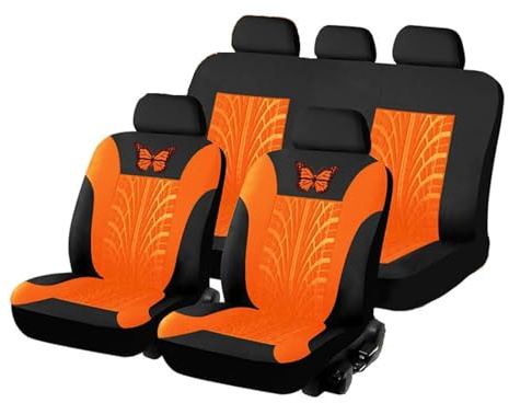 MaKeMoney 9 Stück Auto Sitzbezüge FüR F-ORD Ranger 2009-2024, Leder Auto Sitzschoner Atmungsaktiv Schonbezug Auto Innenraum zubehö, D/Orange