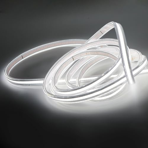 pcning COB Flexible LED Strip Light Kaltweiss 3m 230v Direktanschluss 3 Meter LED Streifen Wasserdicht IP67 6000K (Kaltweiß, 3M)