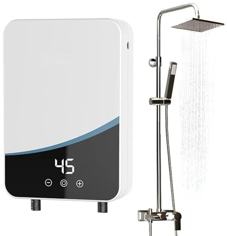 Electronic Flow-Through Water Heater with LED Temperature Display, 5500W Flow Water Heater, 220V Constant Temperature Electric Water Heater with Digital Display for Kitchen and Bathroom (A)