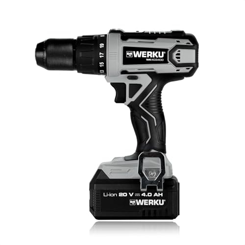 Werku WK403400+WK403470+WK403480, Taladro Atornillador-Percutor Inalámbrico, Calidad Profesional, Potencia 20 V, Función Atornillado y Taladrado Con Percusión, Incluye Batería y Cargador