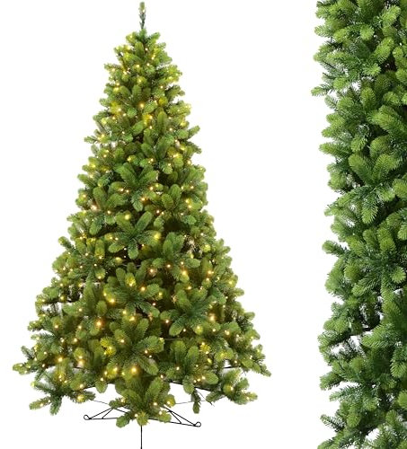 IGOOD Premium Weihnachtsbaum Künstlich 100% Spritzguss 180cm mit 300 LED-Beleuchtung, Naturgetreuer Tannenbaum mit 979 Stabiler Spitzen, Edle Nordmanntanne Einfacher Aufbau für Weihnachten-Deko