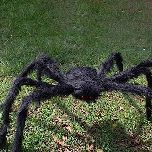 Halloween Deko Outdoor Spinne 2024,Riesen Spinne Halloween,Dekorationen, Schwarze, Weiche, Haarige, Gruselige Spinne, Outdoor-Hof-Party,Realistische Große Spinnen Requisiten 60cm,90cm,120cm