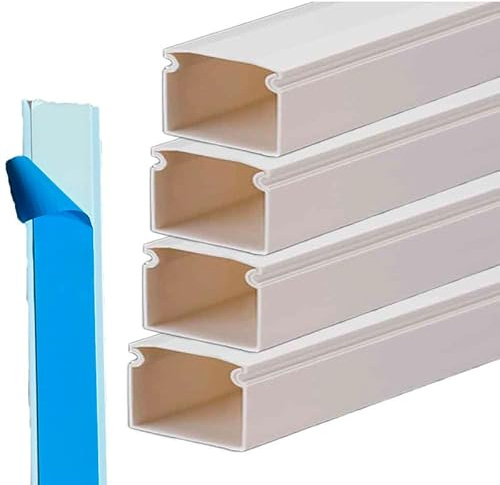 8 Metri Canaline Passacavi Da Muro, Canaline Con Biadesivo e Coperchio, Bianco, 4 Pezzi da 2 Metri, 40mm*40mm