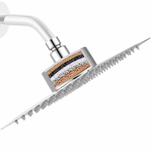 Katezon Cabezal de ducha filtrado, cabezal de ducha de alta presión con filtro para agua dura, elimina el cloro y las sustancias nocivas, cabezal de ducha cuadrado de 25 cm (cromo)