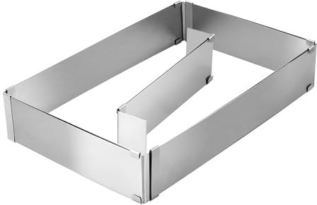 VOANZO Cadre de Cuisson rectangulaire réglable - Moule à gâteau en Acier Inoxydable. Hauteur : 5 cm. Professionnel avec système de Rail innovant. L 18-34 cm x L 28-53 cm.