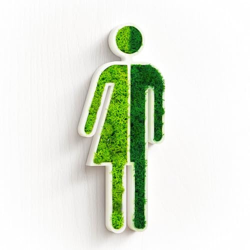 WC Moosschild Divers Non-Binary | Moos Schild Wanddekoration für Toiletten | Nachhaltige und stilvolle WC-Beschilderung in Weiß | Deko für Badezimmer