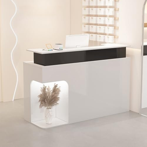 Moderner LED-beleuchteter Empfangstisch mit abschließbarer Schublade für Geschäftsbüros, Steh-Empfangstheke mit Kabelloch für Desktop-Computer