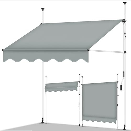 tillvex Tenda da Sole a Bracci con Manovella | Protezione Balcone, Regolabile, Senza Forare, a Manovella | Tenda resistente per Esterno (Grigio chiaro, 300cm)