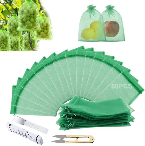 Sacchetti Protezione Frutta, 50 Pezzi Sacchetti Rete Frutta 23x17 cm, Sacchetto di Protezione Dell'uva, Sacchetti Protezione Frutta per Uva Protezione Contro Vespe Uccelli