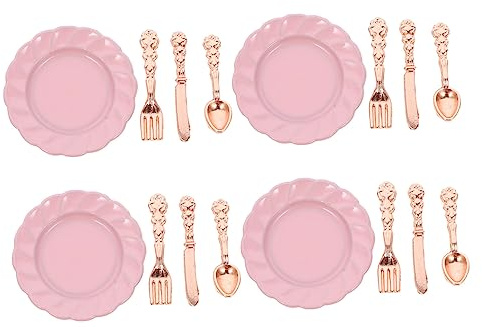 Milisten 4sets Dollhouse Mini Tableware Dish Kit Plates Spoons Forks and Knives for Miniature Scenes Realistic Design for Dollhouse Decoration and Play