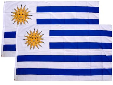 Bandera de [PAIS], Bandera 90cm x 150cm, Grande con Trabilla para Mástil y Cordones para Sujetar, Ligera, para Deportes, Fútbol, Edificios (Uruguay 2ud)