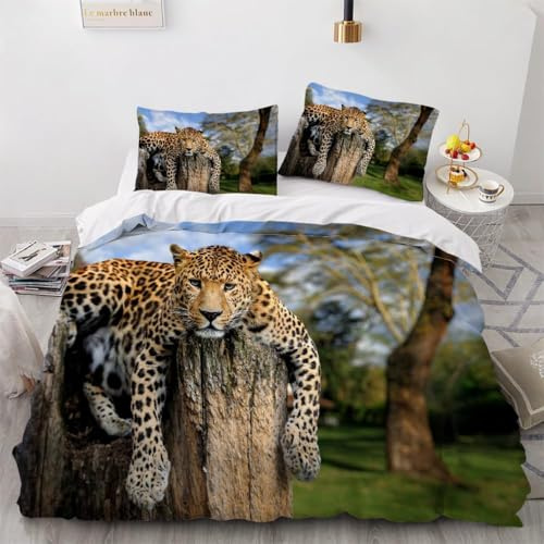 PUOJIEAT Bettwäsche 140x200 Tier Leopard Weich Mikrofaser Bettwäsche-Sets Afrika Tierwelt Bettbezug mit 2 x Kissenbezug 80x80 cm 3D Bettzeug Set w.9511