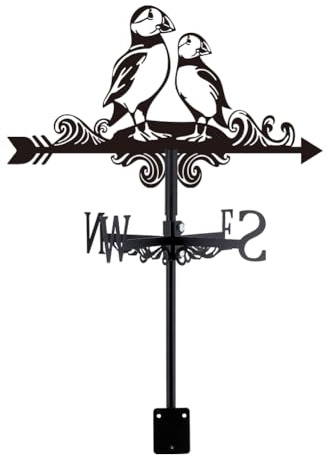 SUPERDANT Papageientaucher Wetterhahn Fürs Dach Vogel Metall Wetterfahne Tier Wetterfahnen Schuppen Schwarzer Wetterhahn für Garten Bauernhaus Hof Bauernhof Schuppen Gartendekoration