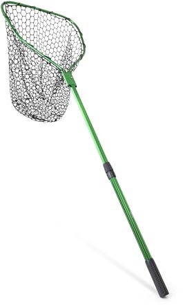UMT Telescopic Fishing Landing Net (3.6–5 ft) — 17 x 19 Large Hoop, 21 Deep Silicone Rubber Mesh, for Freshwater & Saltwater, Green