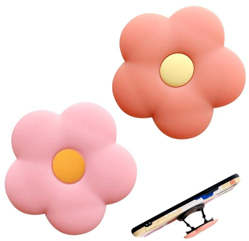 Phone Ring Holder, 2Pcs Flower Silicone Mobile Phone Grip Stand, Universal Cute 2d Flower Cell Phones Holder, Collapsible Expandable Telephone Accessory for Phones and Tablets