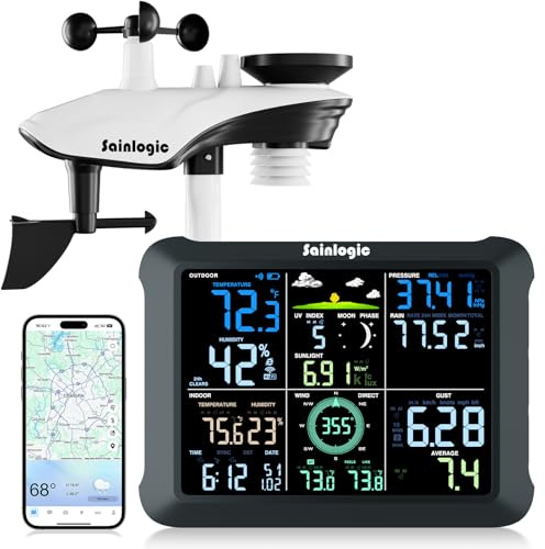 Sainlogic Weatherseed - Stazione meteorologica intelligente WiFi SA9 con previsioni meteo accurate 24/7 giorni di Weatherseed AI, ampio display da 8,5, UV, luce solare, pluviometro, indicatore del