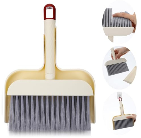 Nogeqi Small Broom and Dustpan Set, Hand Mini Dustpan and Brush Set with Durable Brush, Lightweight Dust Pan and Broom Sets for Cleaning Drawers Desktop Sofas Pet Care (Simple Style)