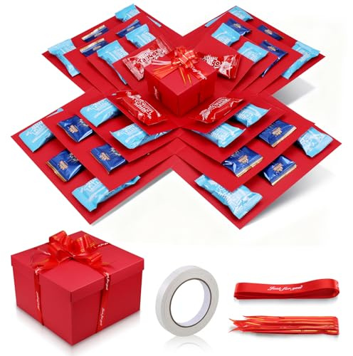 Zourglow 5 Capas Caja Sorpresa Regalo, DIY Explosion Surprise Box con Cinta Adhesiva + Cinta, Caja Sorpresa de Dulces Reutilizable para Navidad, Cumpleaños, Aniversario, Boda, San Valentín