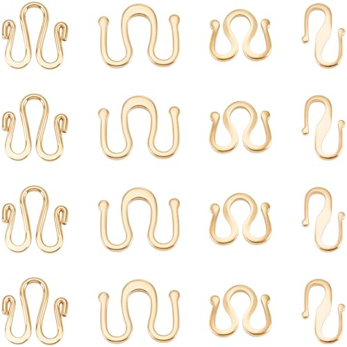 Beebeecraft 1 Box 40 Stück Schmuck S Schnalle Armband S Haken Echt 24K Vergoldet Messing Klein M Form Offenes Auge Verbindung Befestigungselemente Verbinder für Schmuck Herstellung Halsketten