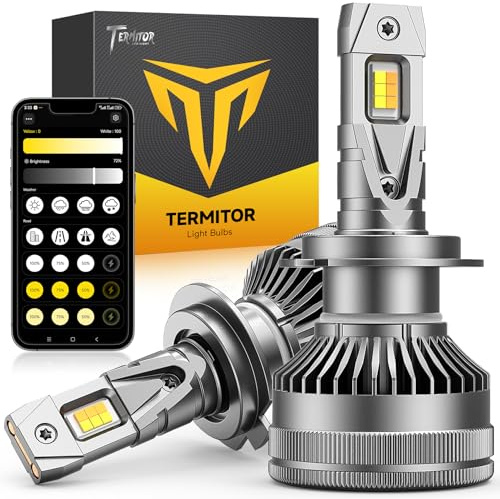 Termitor Smart H7 Light Bulb, 0-80,000LM 1500% Super Brighter, App-Controlled Dimming & Color Temperature, 3000K Yellow to 6500K Cool White for Bluetooth H7 Fog Light, Plug and Play, Pack of 2