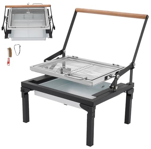 ROGONPDK Barbecue à charbon de bois pliable, portable, barbecue au charbon de bois, noir, barbecue pliable au charbon de bois, barbecue pliable, barbecue de camping, barbecue de camping, barbecue en