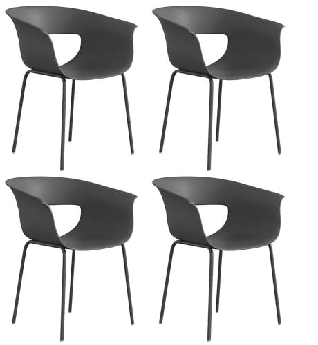 Outsunny Gartenstühle 4er Set Ergonomisch mit Armlehne 120 kg Dunkelgrau | Balkonstühle, Ausschnittdesign, Wetterfest, Rostbeständig, Outdoor Stühle, Terrassenstühle, Balkon, Terrasse