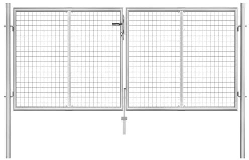 kithwjll Galvanised Steel Garden Gate, 300 x 100 cm, Silver, Fence Gate with Lock and Hinges, Lockable Yard Gate for Garden, Patio, Driveway, Sturdy Frame, Easy Assembly