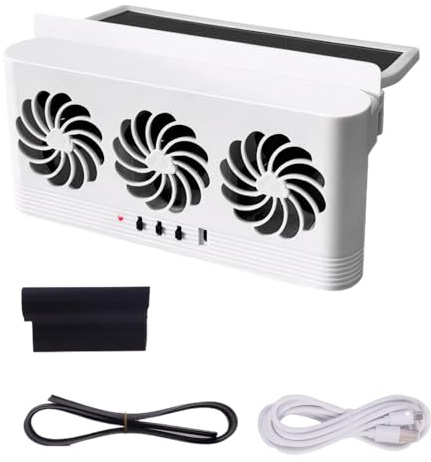 QOKLIYUI Kompakt bilavgasfläkt Soldriven ventilationslösning Automatisk ventilationsfläkt med 3 luftutlopp för att eliminera, vit