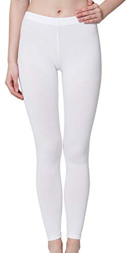 Celodoro Leggings för kvinnor, stretchbyxor i bomull, Vit., XXL