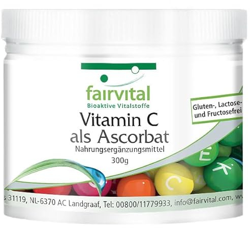 Fairvital | Vitamin C Pulver - mit 1156mg Vitamin C pro Tagesdosis - gepuffert als Calciumascorbat - VEGAN - 300g Packung