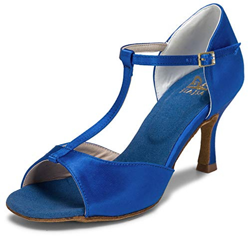JIAJIA 20511 Latin Dam Sandaler 7,5 cm Flared Heel Super Satin Dansskor Färg Blå,Storlek 41 EU (7 UK)