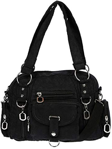 Christian Wippermann - Hochwertige Umhängetasche Damen Stoff Canvas 32x20x10cm - Verstellbarer Riemen 75-145cm - Viele Fächer mit Reißverschluss - Perfekte Canvas Tasche für Arbeit & Freizeit Schwarz