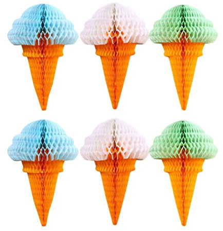 NUOBESTY 6Pcs Paper Ice Cream Balls Ball Hanging Cream Honeycomb Decoration for Store Party Gatherings - Random Color