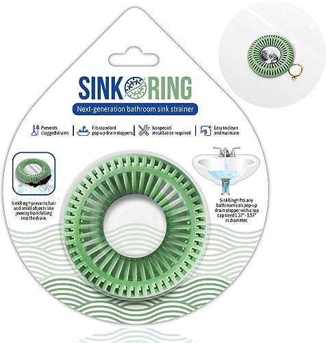 SinkRing Bathroom Sink Drain Protector & Strainer for Pop-Up Stoppers, Sage