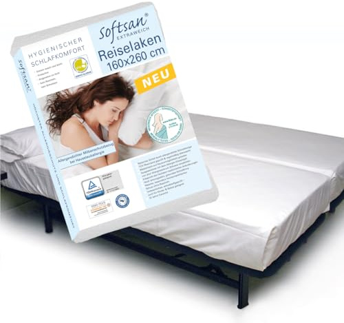 Softsan Extraweich Allergiker Reiselaken milbendicht 160 x 260 cm, Schutzbezug gegen Milben für unterwegs, Antimilben Bettlaken milbenkotdicht für Hausstauballergiker