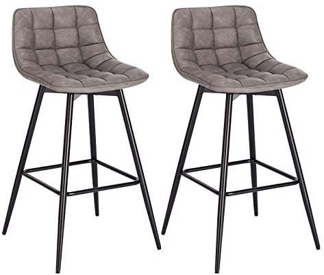 WOLTU Barhocker 2er Set Designer Barstuhl Hocker Tresenhocker Bistrohocker mit Fußstütze Kunstleder Metall Dunkelgrau