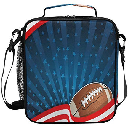 BKEOY Lunchtasche American Football Abstrakt Streifen Sterne Isolierte Kühltasche Essen Mittagessen Organizer Thermo Lunchbox Tasche Schule Outdoor Picknick Arbeit