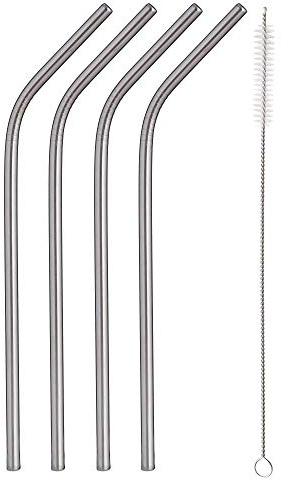 REQUISITE NEEDS 4 x Reusable Colourful Drinking Bent Metal Straw (Silver)