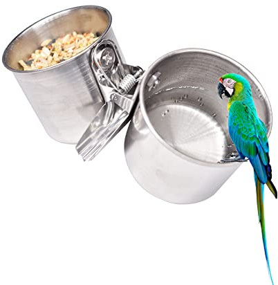 Bol d'alimentation pour Oiseaux en Acier Inoxydable Tasse d'alimentation de Perroquet Cage À Oiseaux d'alimentation Bol avec Pince Gobelet à Nourriture d'oiseaux pour Eau et Nourriture