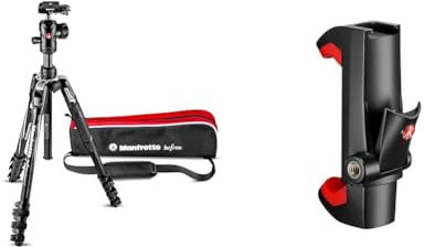 Manfrotto Befree Advanced Treppiede con Chiusura a Leva & Mcpixi Attacco Universale Per Smartphone, Versione Pro, Nero, ‎3.9 x 9.3 x 14.7 cm 41 grammi