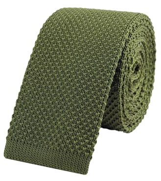 WANYING Hombres Corbata de Punto Terminada en Corte Recto Corbata Tricot con un Ancho de 5.7cm Narrow Tie - Verde militar